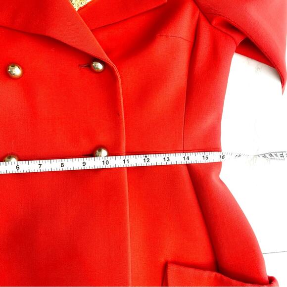 Vintage DEJAC PARIS Red Poplin Double Breasted Coat L + Betsey Johnson Pin - Picture 9 of 16